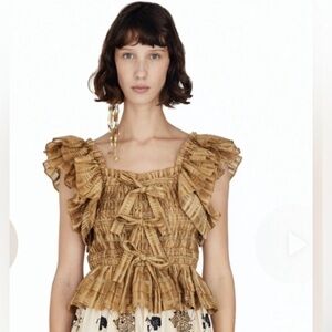 Never worn ULLA JOHNSON Camille Smocked Top. Size 0